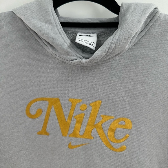 Nike Gray Hoodie Sweatshirt With Gold Script On Front - Picture 3 of 5